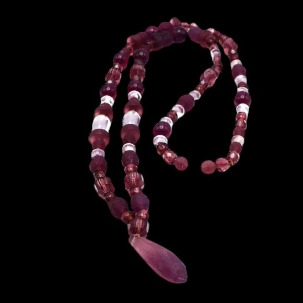 MCM Vintage Purple Frosted & Hight Shine Glass Bead Necklace